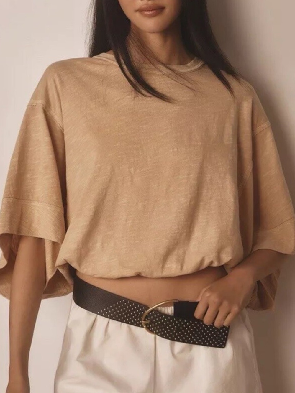 NWT Anthropologie Pilcro Over Sized Square-Sleeve Top Sand Size XS